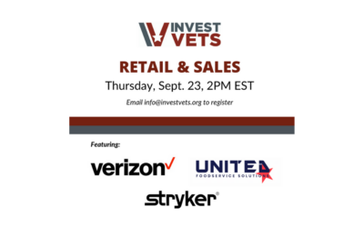InvestVets Virtual Networking Event -Retail & Sales Jobs; September 23, 2021, at 2:00 p.m. EST