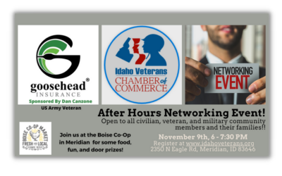 Idaho Veterans Chamber of Commerce:  ID Veteran Chamber of Commerce  “After Hours” Networking Event, Nov 9, 2021, 6:00 pm-7:30 pm MT