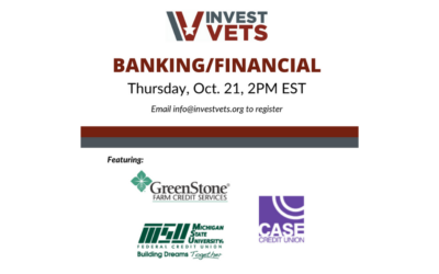 InvestVets:  Virtual Banking & Financial sector Networking Event, October 21, 2021, at 2:00 p.m. EST