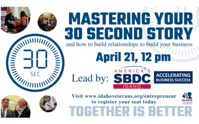 Idaho Veterans Chamber of Commerce: Virtual Workshop: Mastering Your 30 Second Story and How to Build Relationships to Build Your Business on April 21, 2022, at Noon MT |ZOOM