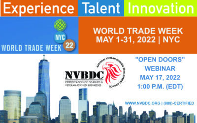 NBVDC to host “Open Doors” webinar during World Trade Week NYC 2022 on May 17th, 2002 at 1:00pm EST