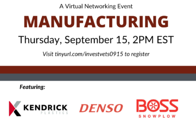 InvestVets Virtual Manufacturing Networking Event; September 15, 2022 at 2:00pm EST