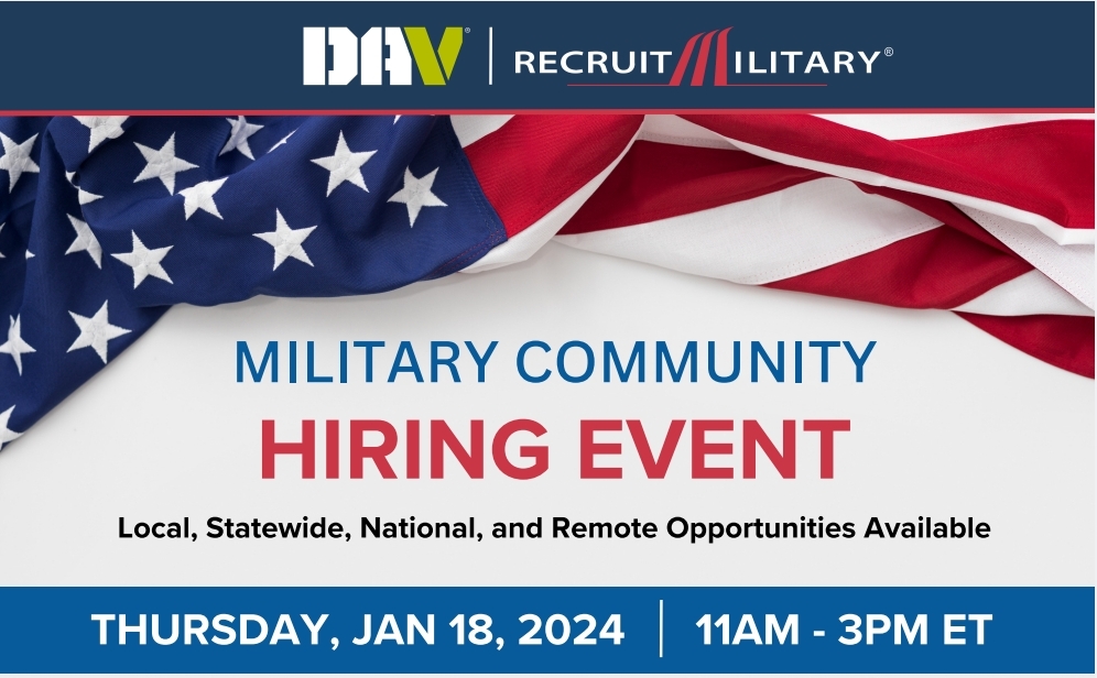 Raleigh Veterans Job Fair; JANAURY 18TH, 2024 – 11:00AM-3:00EST