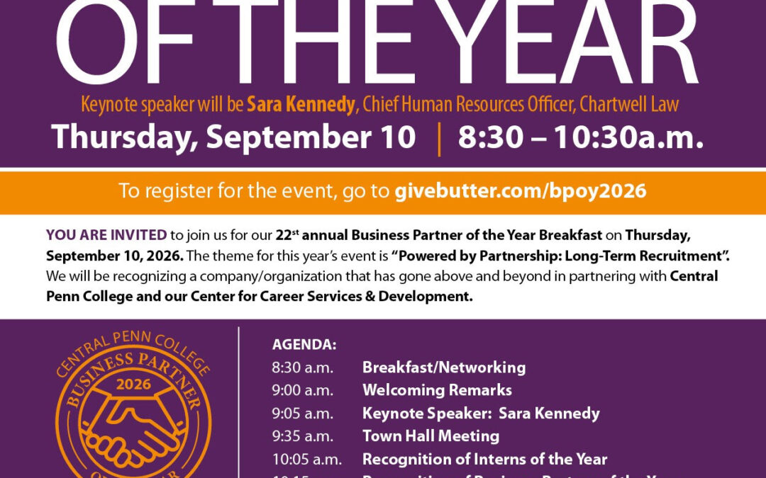 Business Partner of the Year Event at Central Penn College; September 1st, 2026