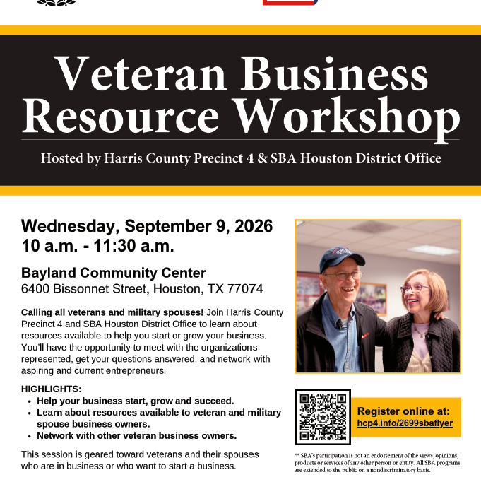 Houston regional Veteran CoC: Veteran Business Resource Workshop: September 9, 2026